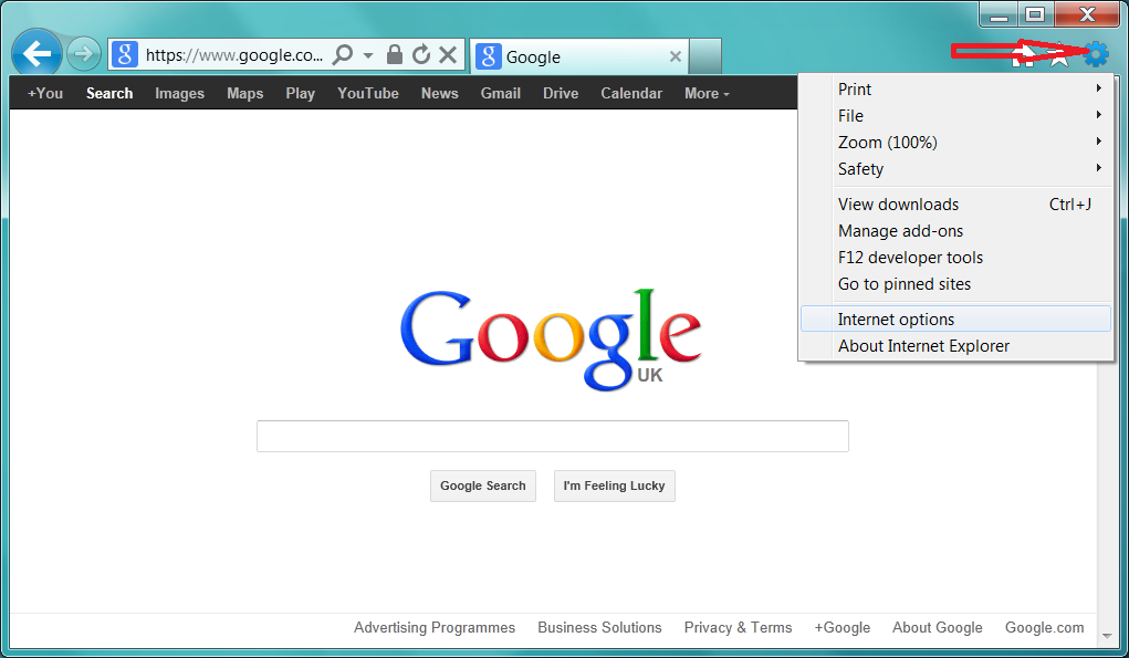 Tools menu in Internet Explorer 9