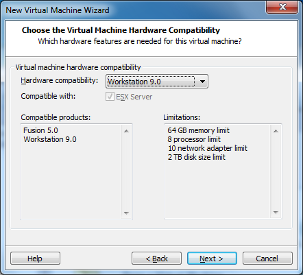 Choose the Virtual Machine Hardware Compatibility