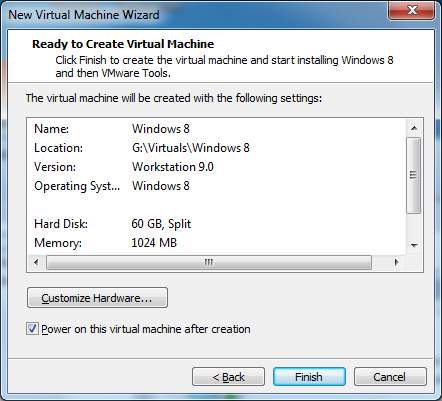 Ready to Create Virtual Machine