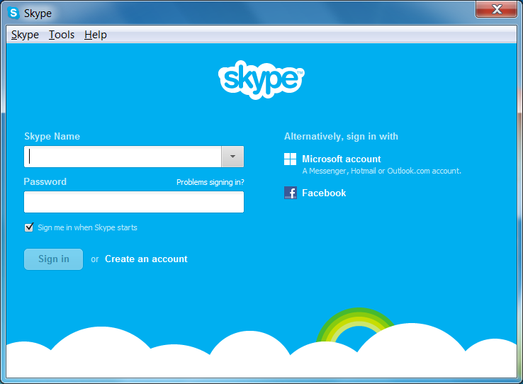 Skype login page