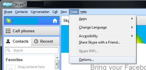 Skype Tools Menu