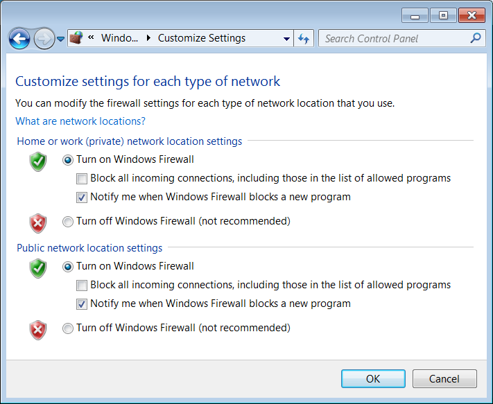Customize settings for each type of the network